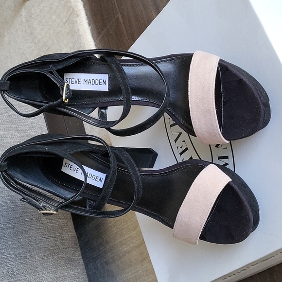 Steve Madden unleash platform sandal heel black nude color block 8.5 - Picture 2 of 9